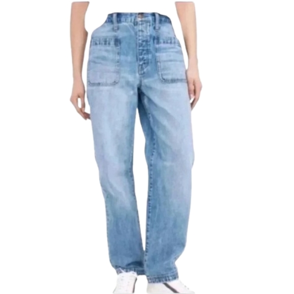 Madewell The Dad Jean Light Wash Patch Pocket Straight Cotton Jeans - Picture 1 of 16